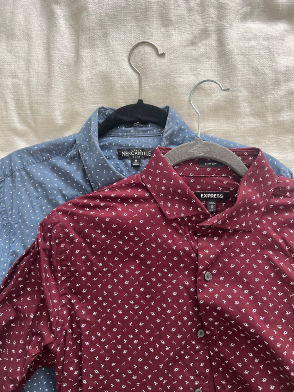 Express Men's Burgundy and JCrew Light Blue Printed Button-Down Bundle
